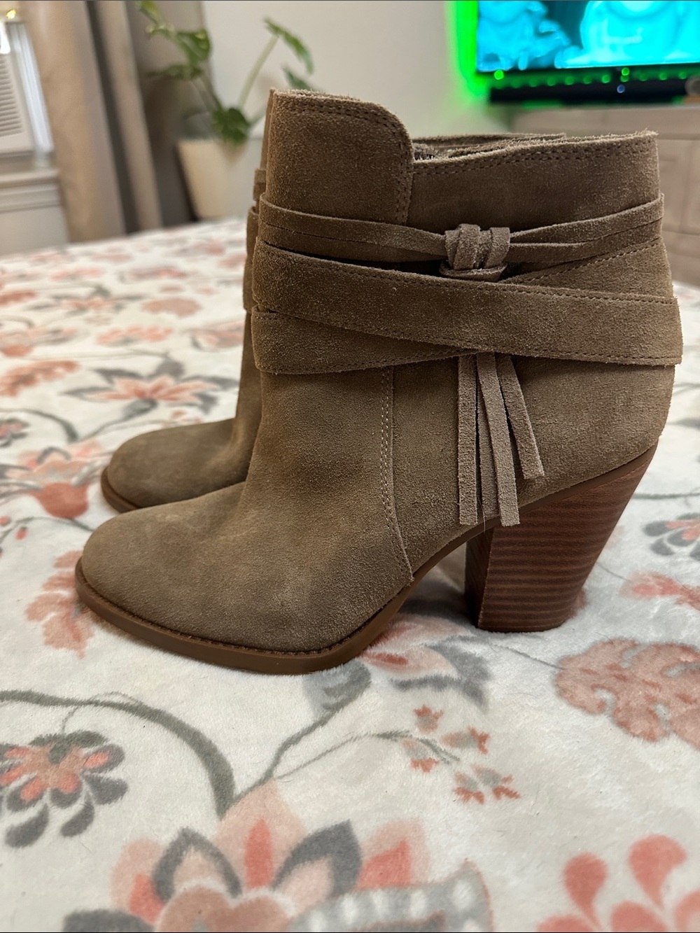 Sole Society Taupe Suede Wrap Ankle Booties